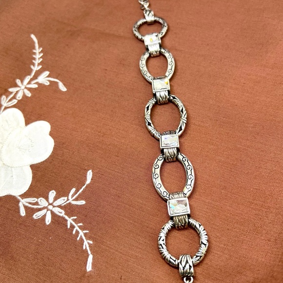 Brighton Jewelry - Brighton Oval Five Link Bracelet Large Square Crystals Floral Bamboo Design EUC